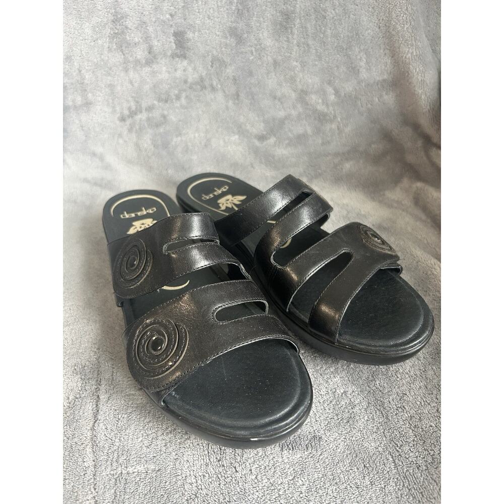DANSKO Dixie Swirl Black Leather Double Strap Slides Wedge Sandals‎ Size 40